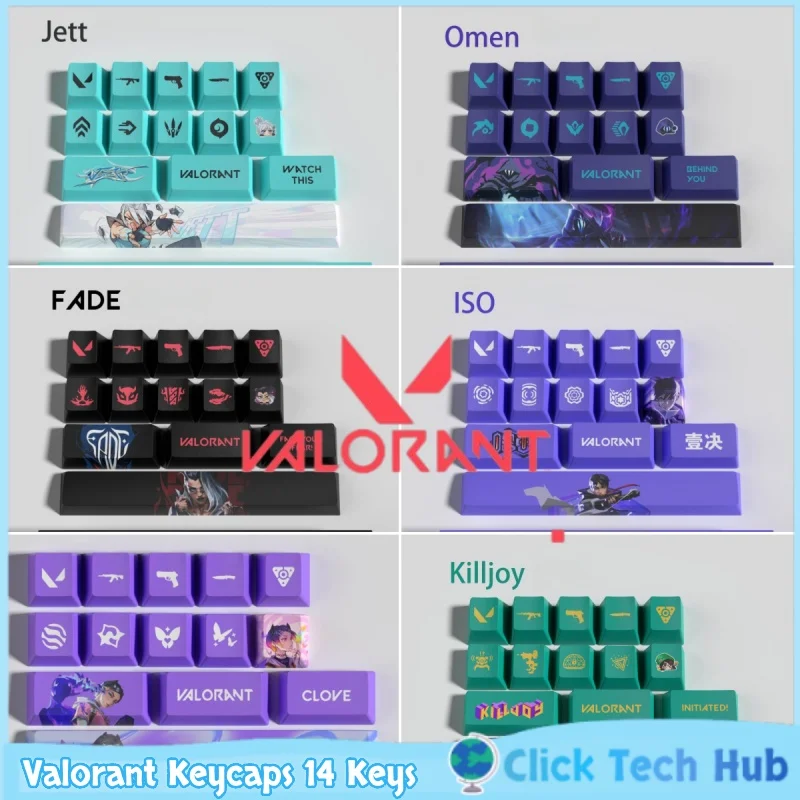 Valorant Keycaps 14 Keys Cherry Height Full Hero Themed Custom Keycaps Magnetic Axis Mechanical Keyboards Game Theme Keycaps