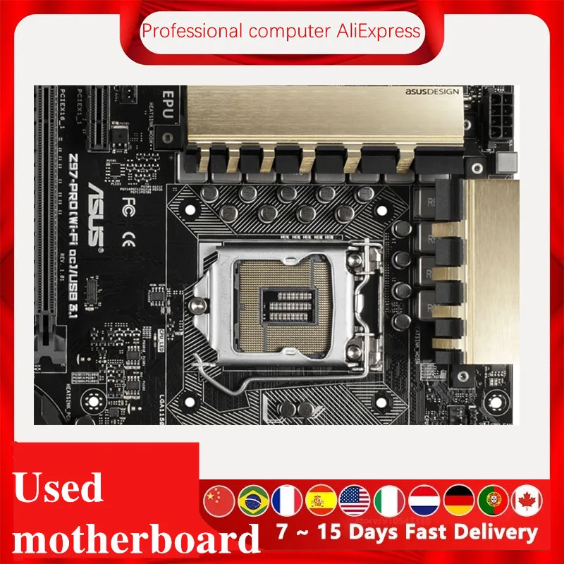 Imagem -05 - Placa-mãe Desktop Usada para Asus Z97 Lga 1150 Sata3 Usb 3.0 Wifi ac Z97 Pro Core i7 i5 i3 Placa-mãe Original Usb 3.1