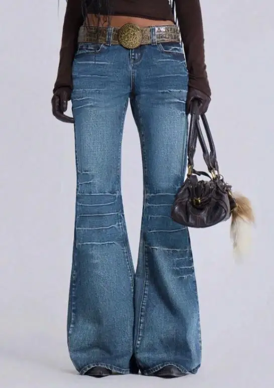 

2026 New Fashion Elegant Retro Creased Washed Micro Flared Jeans Women In Spring Slimming and Versatile Flared Pants Hot Girls