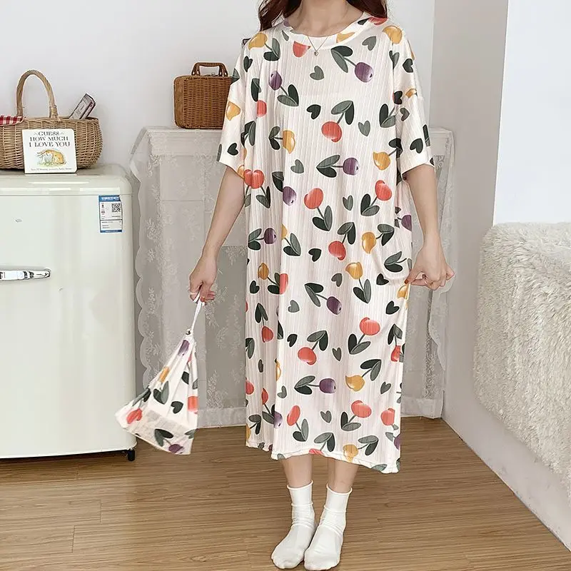 Plus Size 5XL Summer Nightdress Short Sleeve Nightgown Vintage Dress Casual Loose Homewear Lady Comfortable Sleepdress