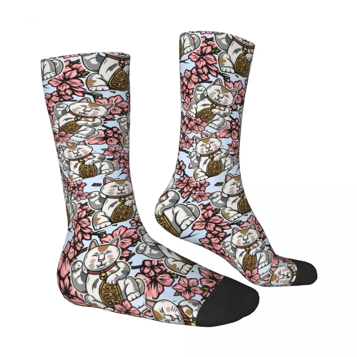 Chaussettes de dessin animé chat chanceux pour hommes, bas Harajuku, chaussettes antibactériennes, design doux, planche à roulettes, animaux mignons, automne