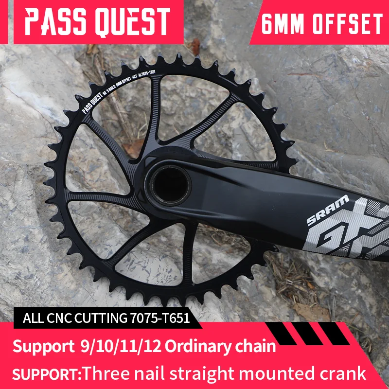 PASS QUEST-3-Nail Narrow Wide Chainring, 6mm, for GX SX MTB, Gravel, Large Tooth Number, Cross-Country Road Bike, 38-46T