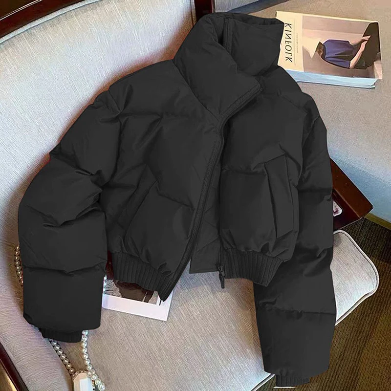 

MEXZT Black Short Parkas Women Fashion Streetwear White Puffer Jacket Winter Korean Down Coats Zipper Cotton Padded Outerwears