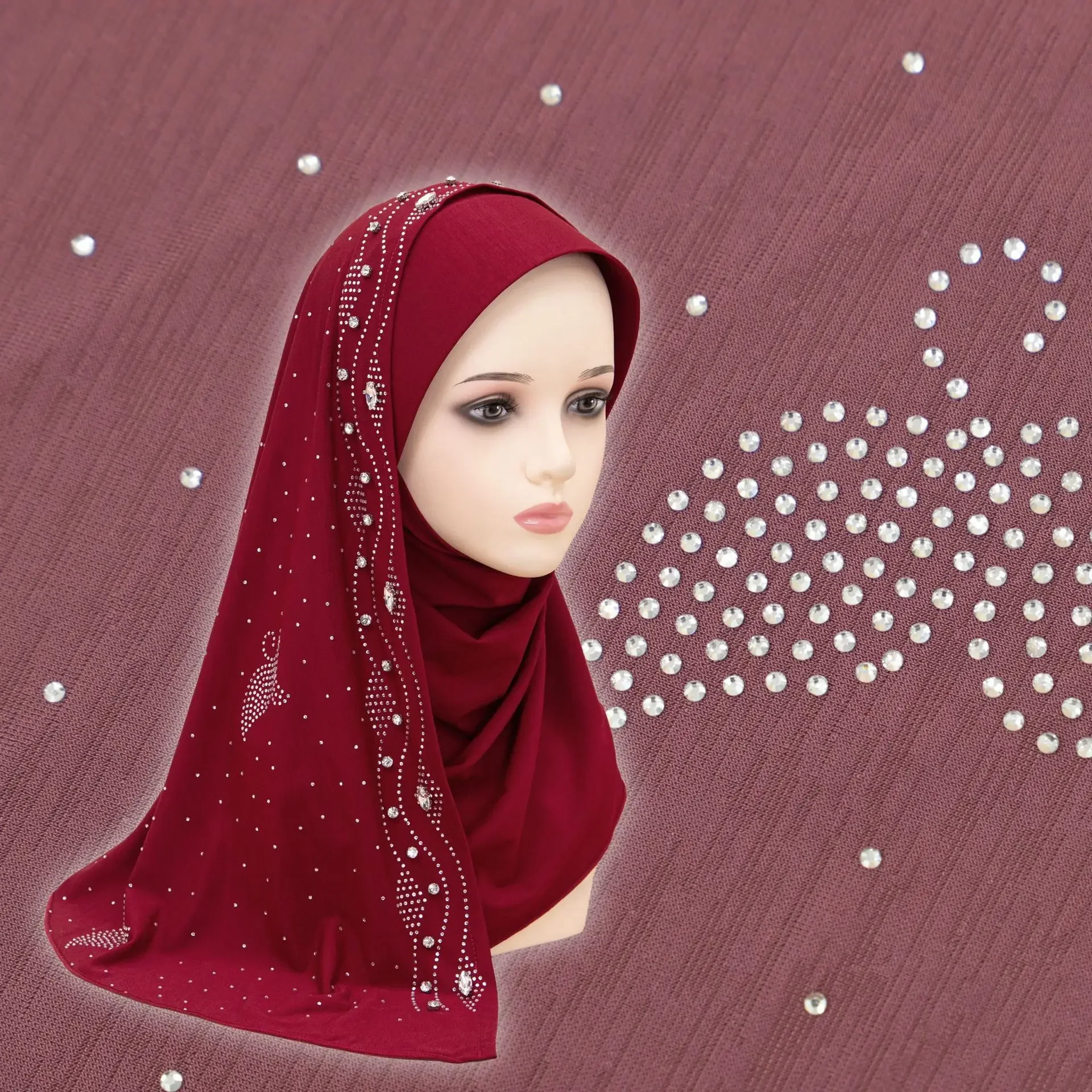 

Women Turban Head Scarf Instant Muslim Diamonds Hijab Brim Hot Drill Shawl Ready to Wear Islamic Bonnet Femme Musulman Cap Mujer
