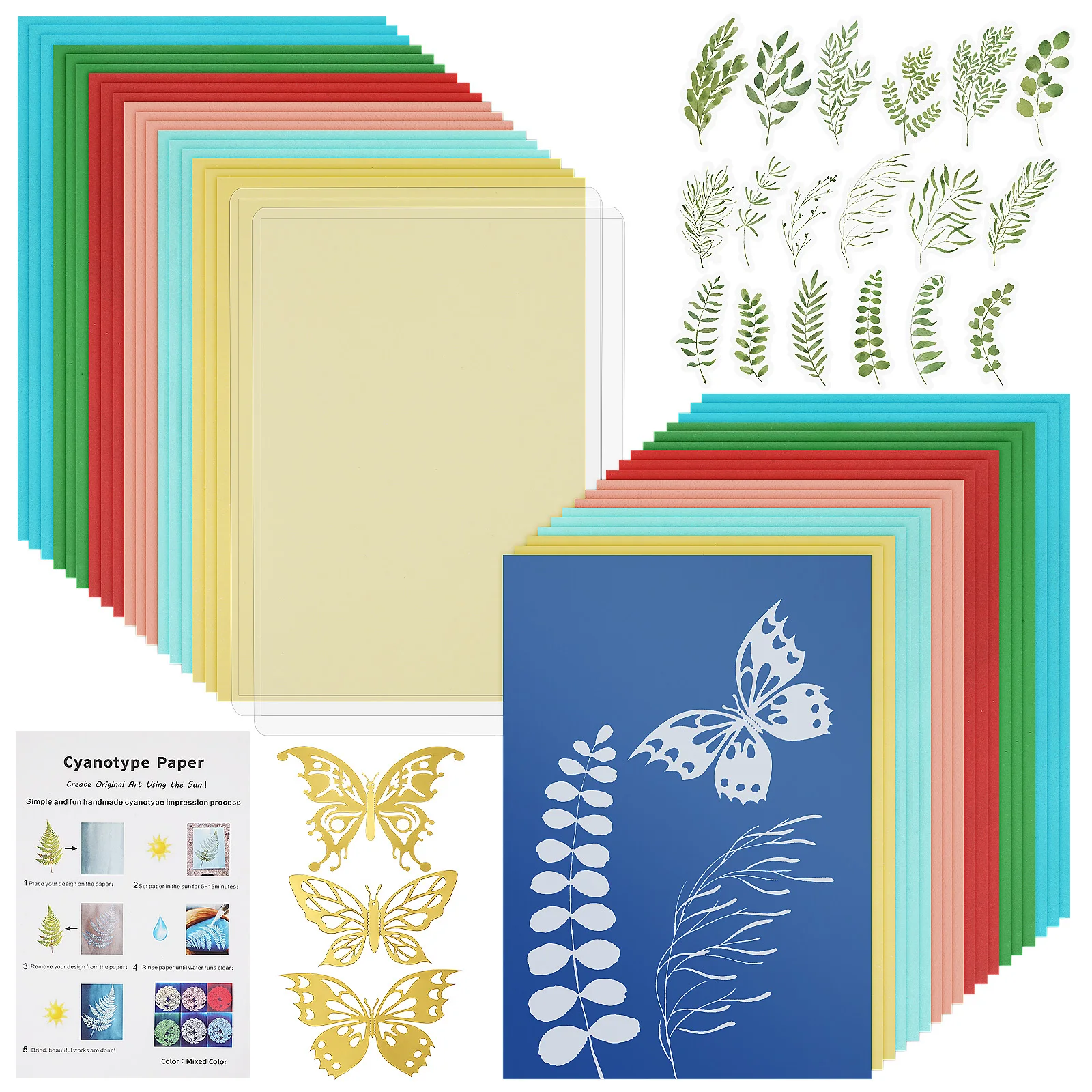 

1 set 1 Set Cyanotype Printing Kit 50 Sheets Blue Sun Sensitive Paper Diy Art Craft Supplies Solar Activated Printing Papers For