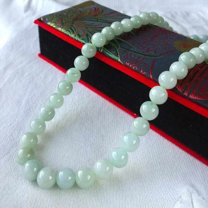 Nanyang, Henan Jade Jadeware Jadeite Jade Bead Necklace NaturalaLight Green round Beads Necklace with Certificate