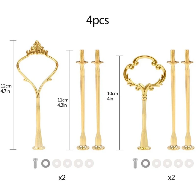 4 Set of 3 Tier Cake Plate Stand Handle Hardware, 2 Styles Tiered Fruit Cake Plate Handle Cake Tray Stand, Gold-A13G view 6