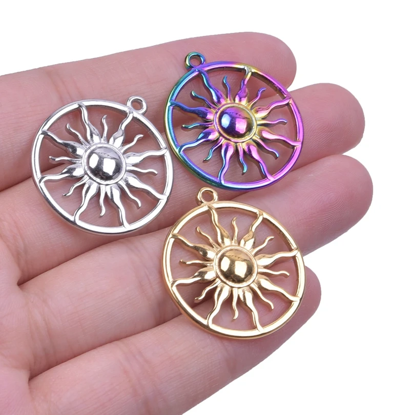 3pcs Sun Bulk Charm Pendants For Jewelry Making Supplies DIY Vintage Bohemian Accessories Stainless Steel Charms Colgante Hombre