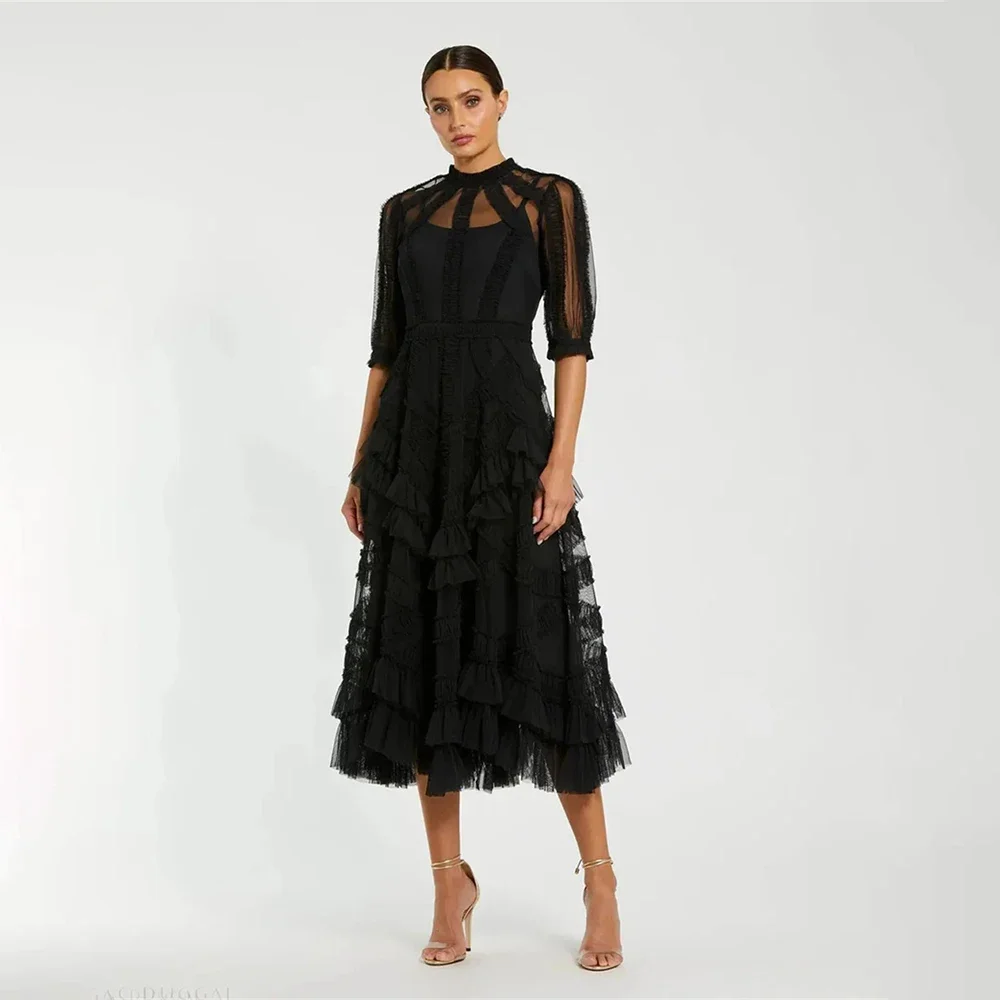 

Women's Formal Evening Gowns Elegant Mesh Half Sleeve A-Line Evening Dresses Plus Size Formal Party Gowns Prom Dresses for Women