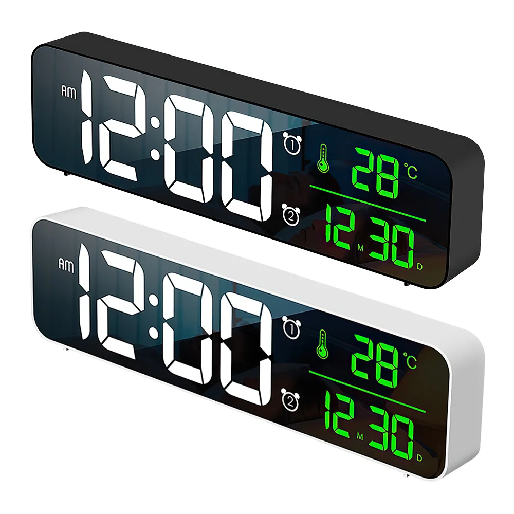 

LED Digital Alarm Clock Table Wall Clock Temperature Date Display 12/24H Adjustable Brightness Electronic LED Clock Home Decor