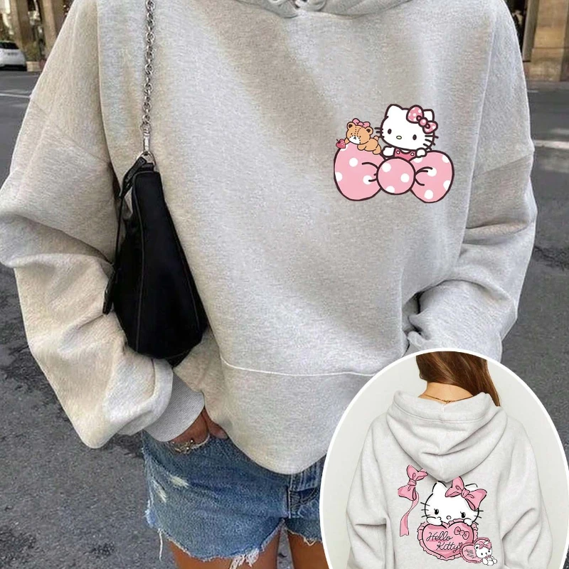 

Hello Kitty Printed Hoodie with Colorful Cartoon Style Presents Rebellious Confidence, Suitable for Autumn and Winter Outfits