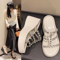 Women Platform Wedges Ssandals High Heels Shoes 2024 New Summer Flip Flops Beach Sandals Femme Designer New Dress Crystal Slides