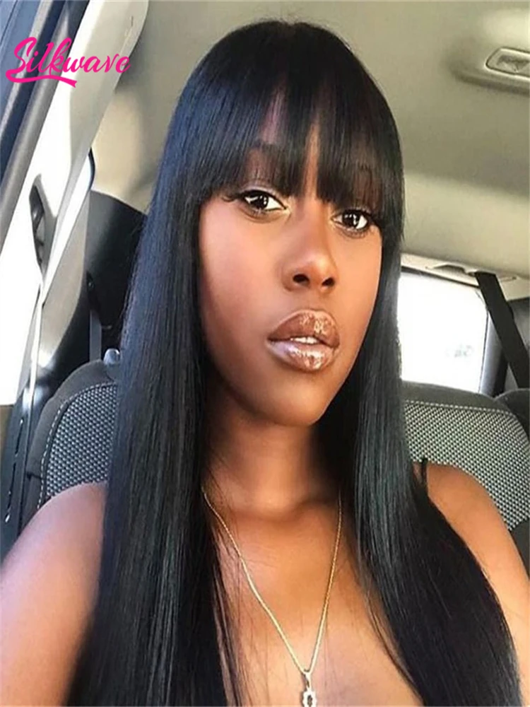 

Silkwave Bone Straight 200% Density Human Hair Wigs With Bangs Full Machine Made Wig Cheap Brazilian Hair Wigs 3x1 Hd Lace Wigs