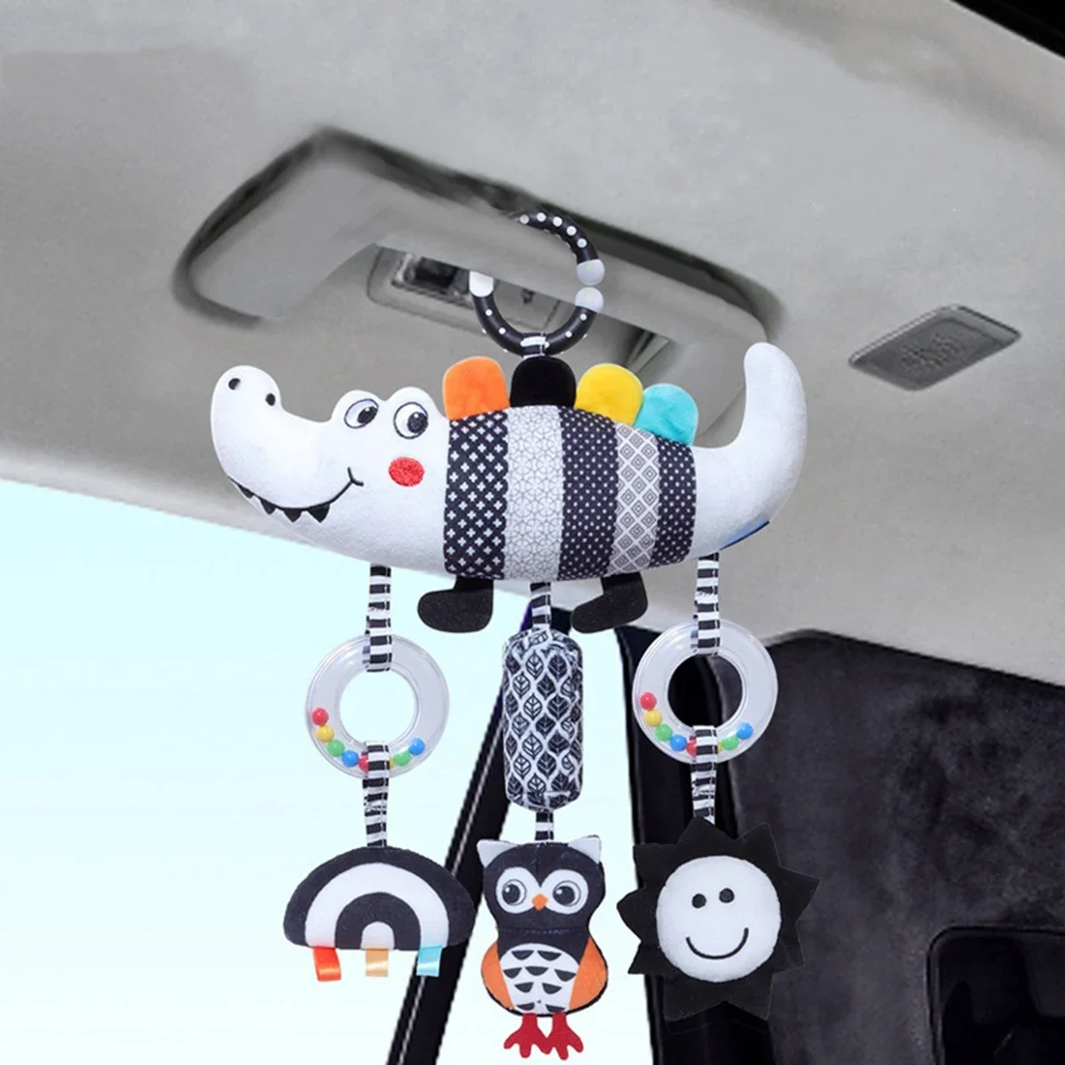 Sonajero para bebé, asiento de coche de juguete colgante, sonajero blanco y negro, cochecito de actividad colgante, juguete para recién nacidos, regalos para niños y niñas, cocodrilo C