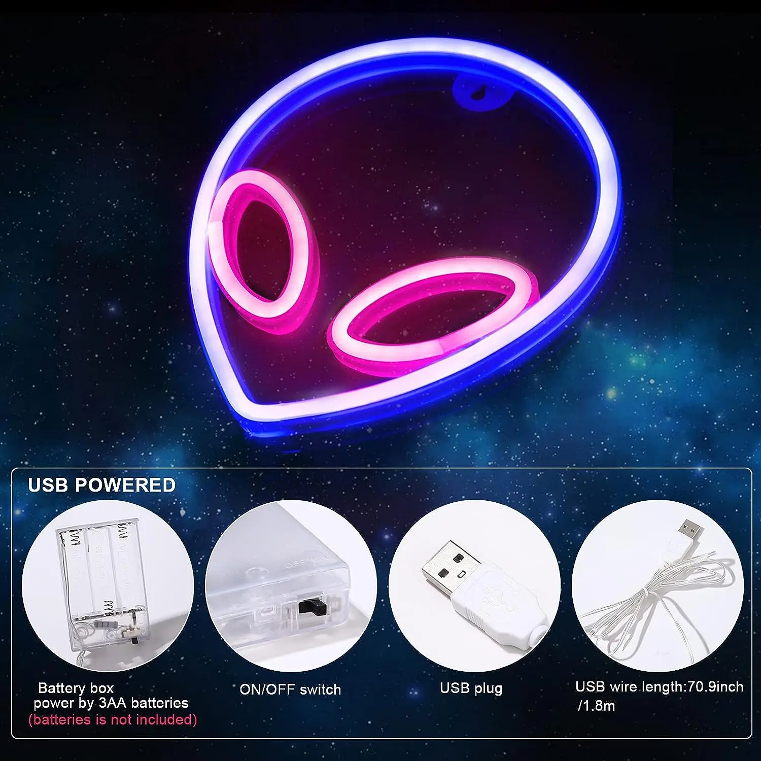 1PC Alien Neon Sign Decorations Neon Lights with USB or Battery Powerd On/Off Switch Cool Alien Light Neon Signs For Bedroom