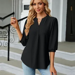 Woman Blouse Shirts for Women Top Half Sleeve V Neck Female Tops Navy Purple Green Black Fashion Women's Clothing