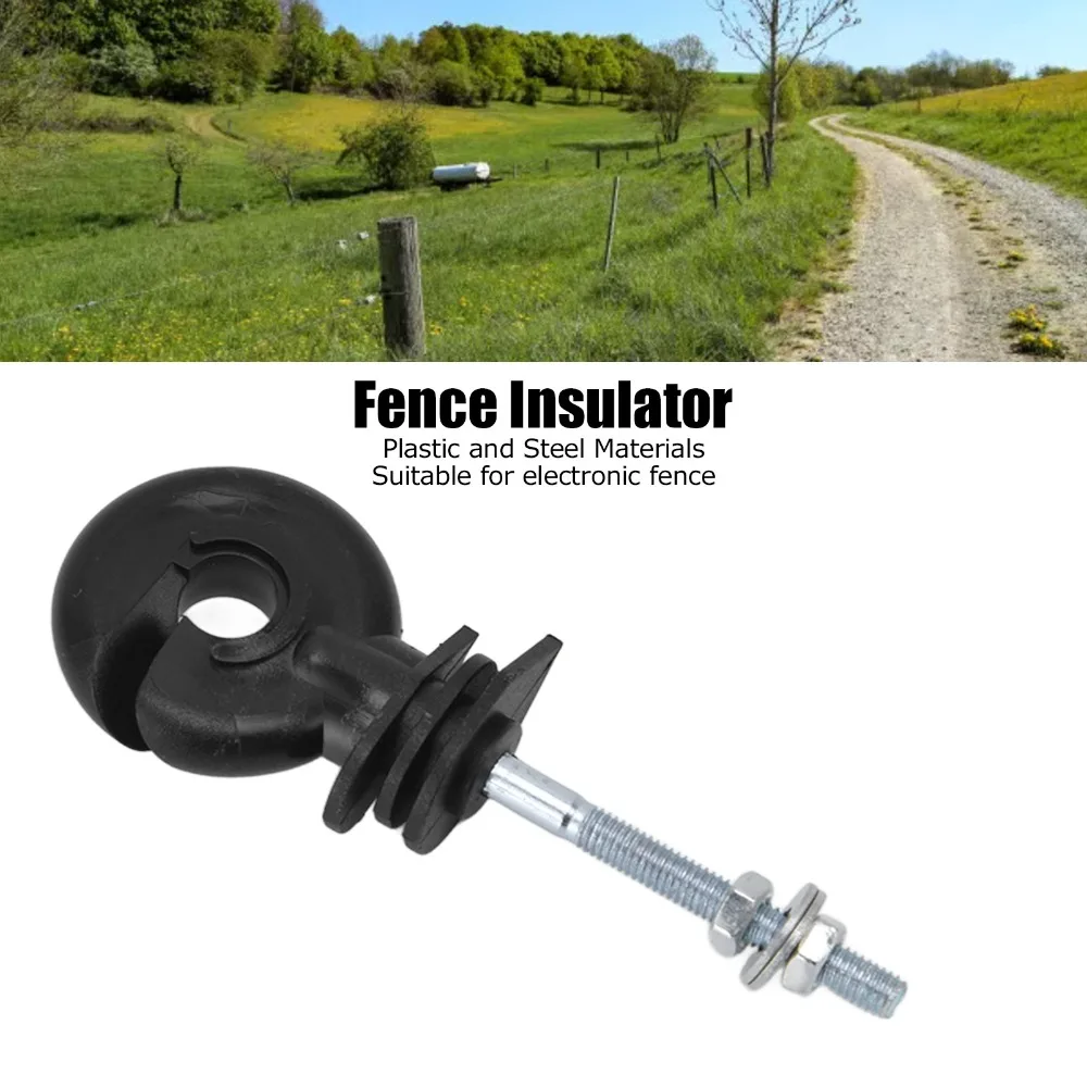 100Sets Durable Electric Fence Insulator Plastic Black Iron Post Insulator M5 Threaded Steel Outdoor Fence Insulator view 3