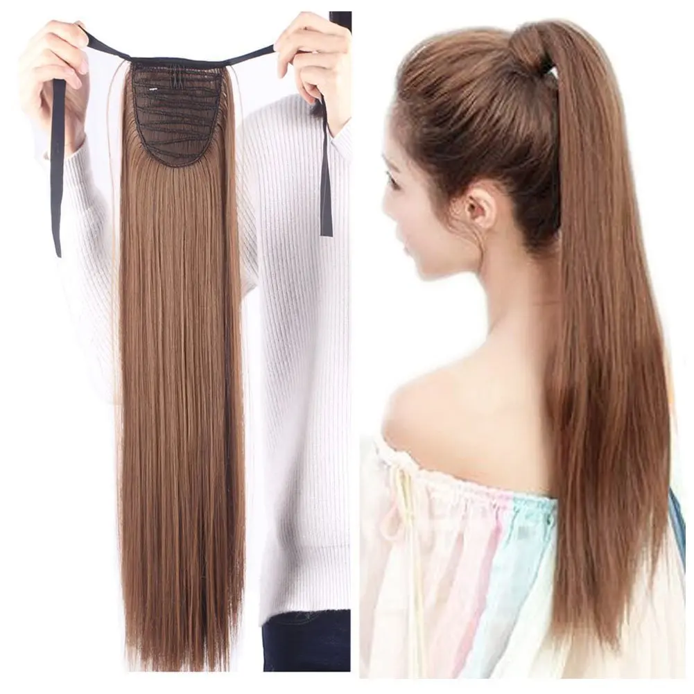 Silky 80CM 150G Synthetic Long Straight Wrap Around Clip In Ponytail Hair Extension Heat Resistant Pony Tail Fake Hair