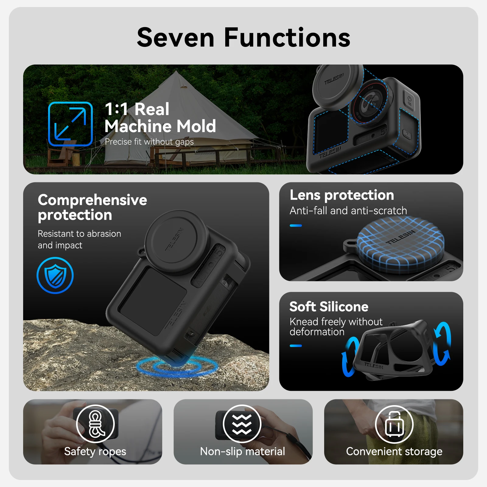 TELESIN Soft Silicone Case For DJI OSMO Action 3 4 5pro Lens Cap Camera Drop Proof Protective Case For DJI Action 3 4 5pro - Image 3