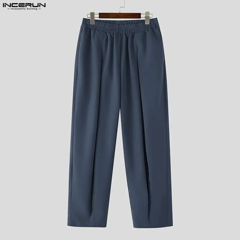 

INCERUN 2026 Men Pants Solid Color Elastic Waist Joggers Pleated Trousers Men Streetwear Baggy Fashion Casual Male Long Pants