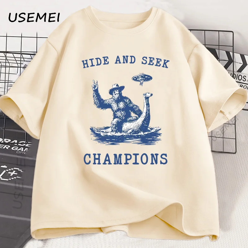 Hide and Seek Champions Big Foot T-shirt Funny Men Women Harajuku Cotton Short Sleeve Tshirt Unisex Animal Printed Tshirts