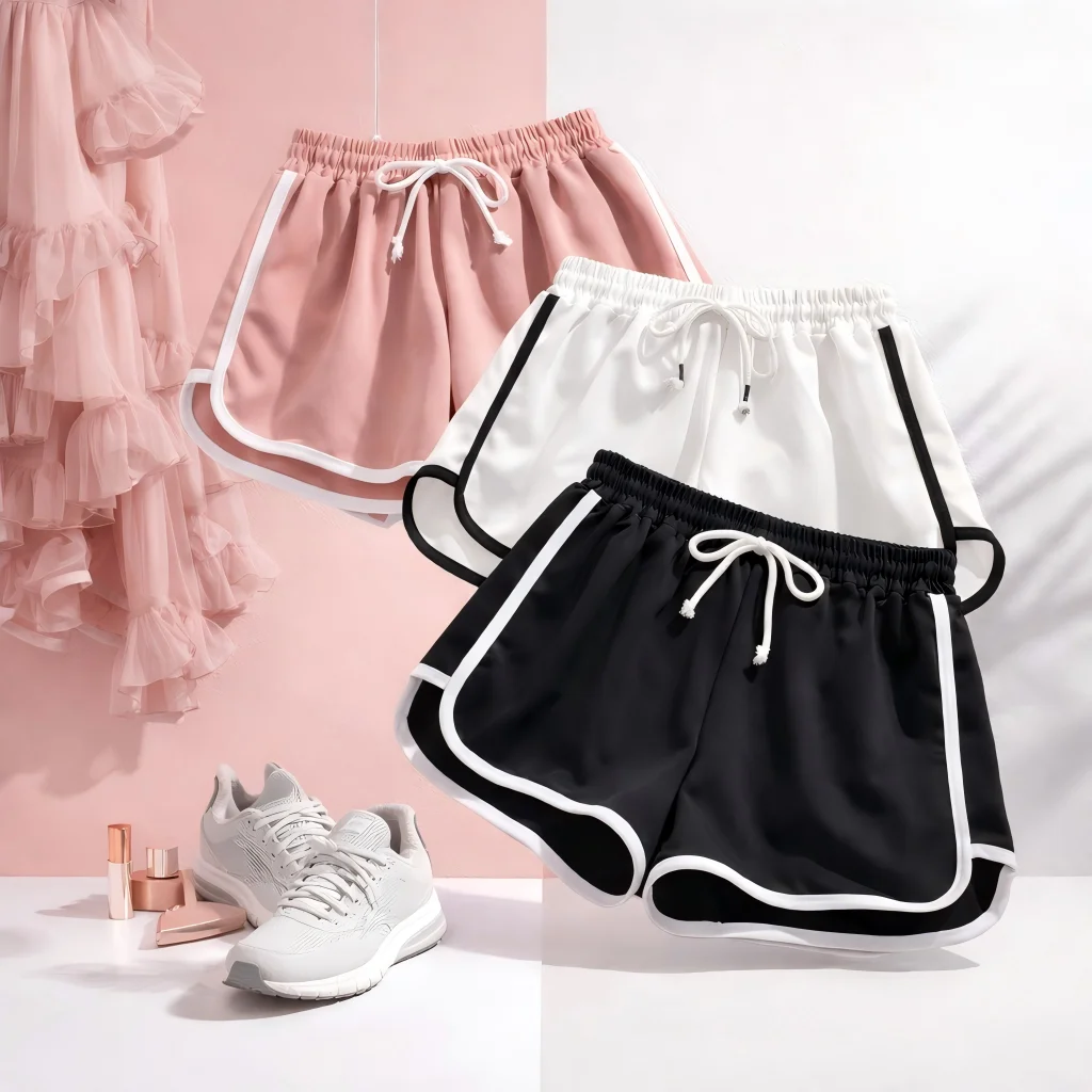 

Женские летние шорты для бега, спортивные шорты, эластичные шорты с завязками на талии, контрастной отделкой, повседневные шорты для фитнеса, модные шорты