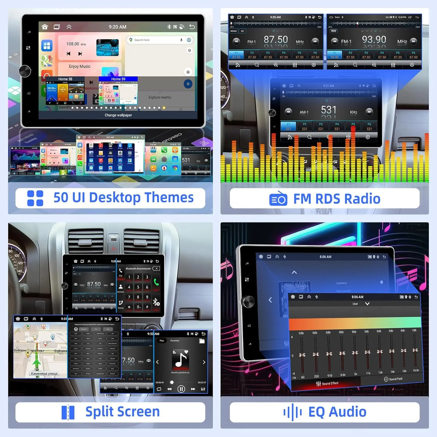 2G + 64G Автомобильная стереосистема Android 13, 10,4-дюймовый радиоприемник с сенсорным экраном и беспроводным CarPlay, Android Auto, Bluetooth 4,2, GPS, FM RDS