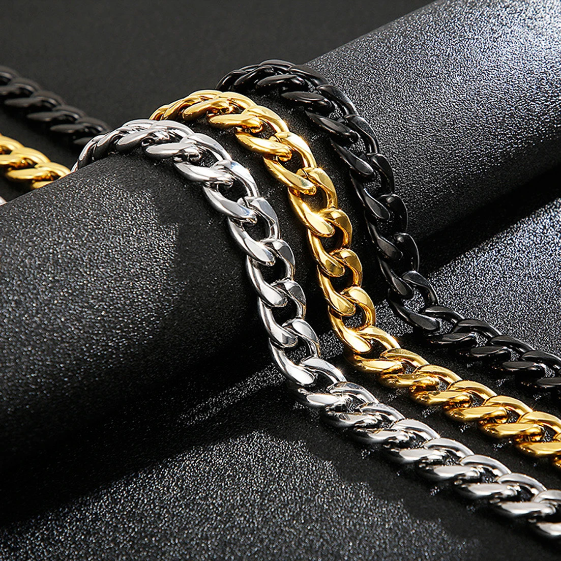 

13mm 15mm Silver Tone/Gold Color/Black Color Curb Cuban Link Chain Stainless Steel Necklace or Bracelet Jewelry for Men Women