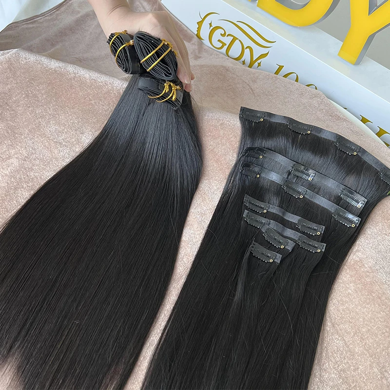 Invisible Seamless Clip Ins Bone Straight Human Hair Unprocessed Raw Hair PU Weft Extensions Full Head 7Pcs/Set Clip on Hair