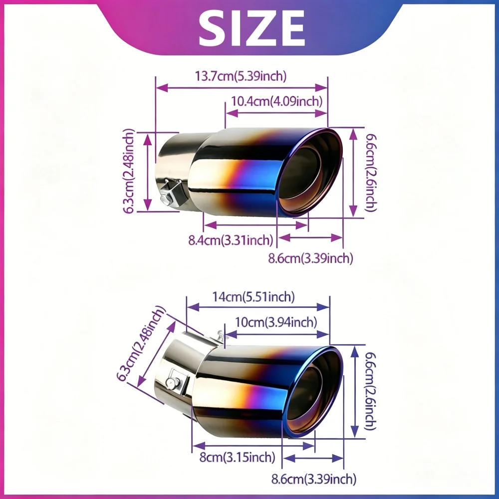 1 Stück 2,5" Einlass Auto Auspuff Endrohr Universal Edelstahl Chrom Verkleidung Heck Auspuffblende Modifikationsteile – Detail 3