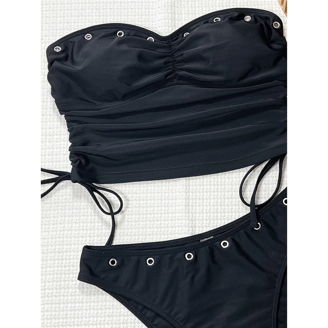 Sexy Bandeau Tankini, geraffter Bikini, Damen-Badebekleidung, zweiteiliger Bikini-Set, gepolsterter Badeanzug, Badebekleidung, Badeanzug, Modell V8263. – Detail 5