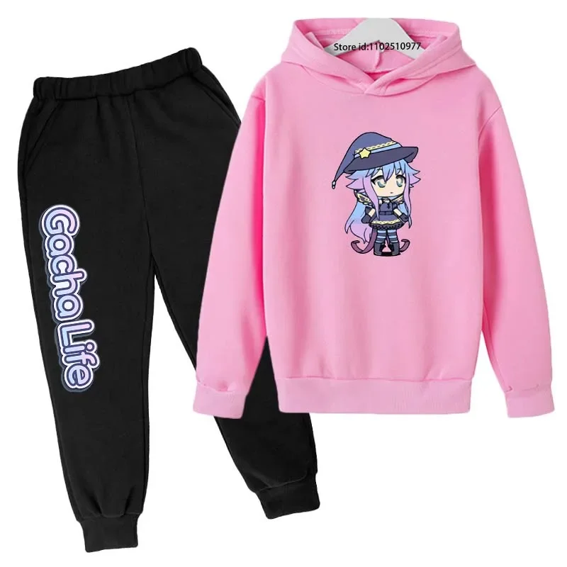 

Girls Spring Autumn Hot Game GachaLife Print 2pcs Hoodie+Pants Suits 3-13 Years Kids Casual Cute Tracksuits Children Clothes Set