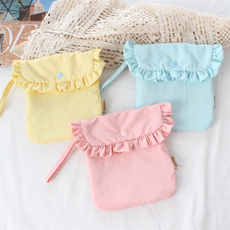 Korean Cream Style Lace Flip lipstick Cover Storage Bag High Aesthetic makeup Pouch for Girls Small Handbag