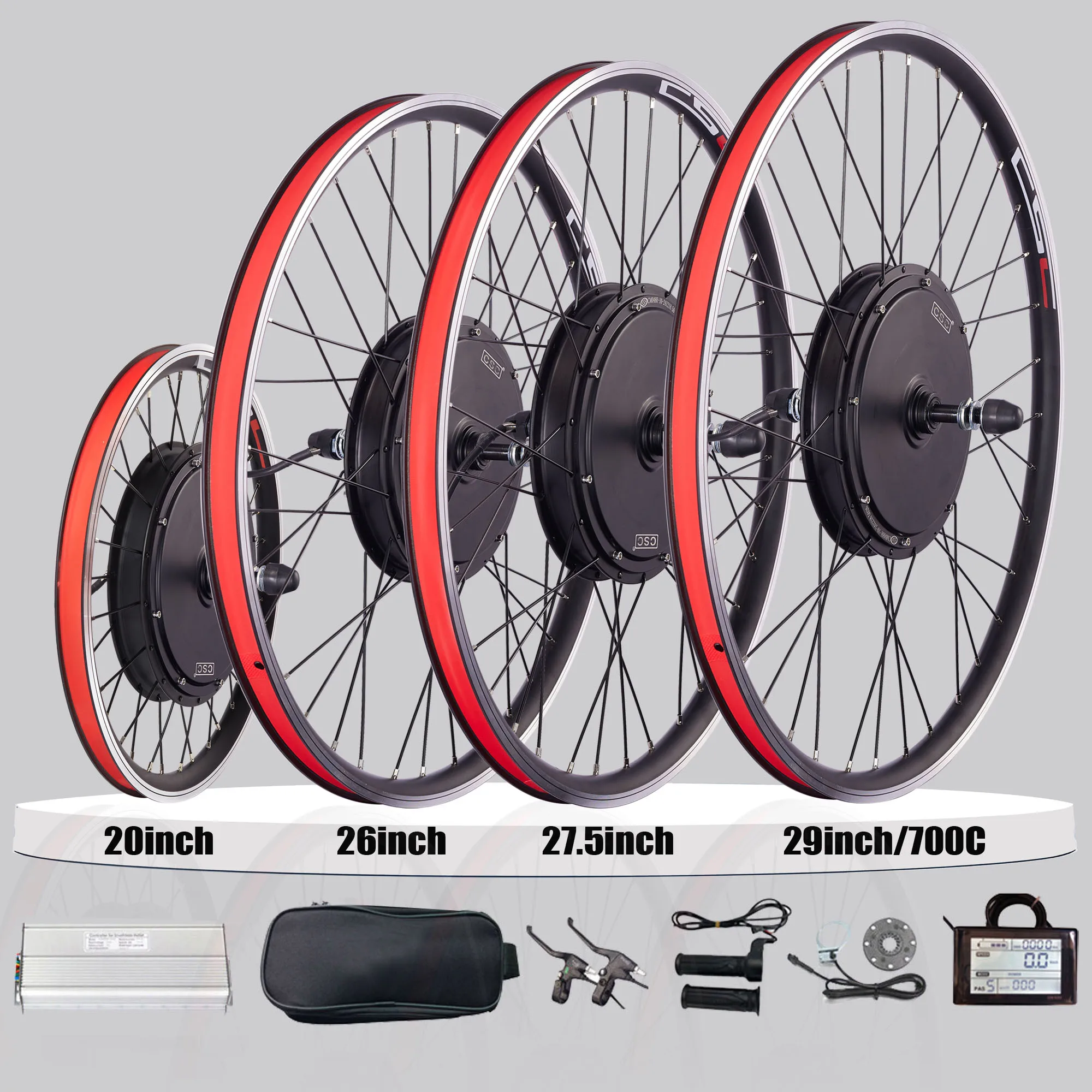 Kit de Conversión de Bicicleta Eléctrica CSC 20-29 Pulgadas 700C, Rueda Delantera y Trasera, Motor de Cubo sin Escobillas 36V 250W-500W 48V 1000W 1500W, Kit para Bicicleta de Montaña