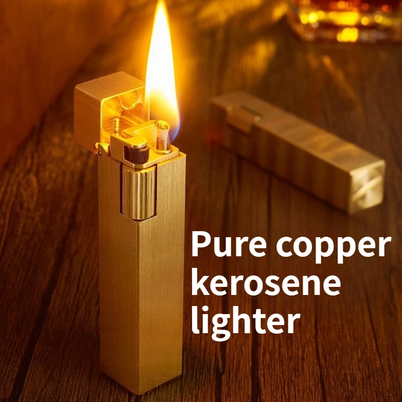 

NEW Creative Square Pure Copper Lighter with Side Pulley Ignition High-end Lighter for Men As A Gift