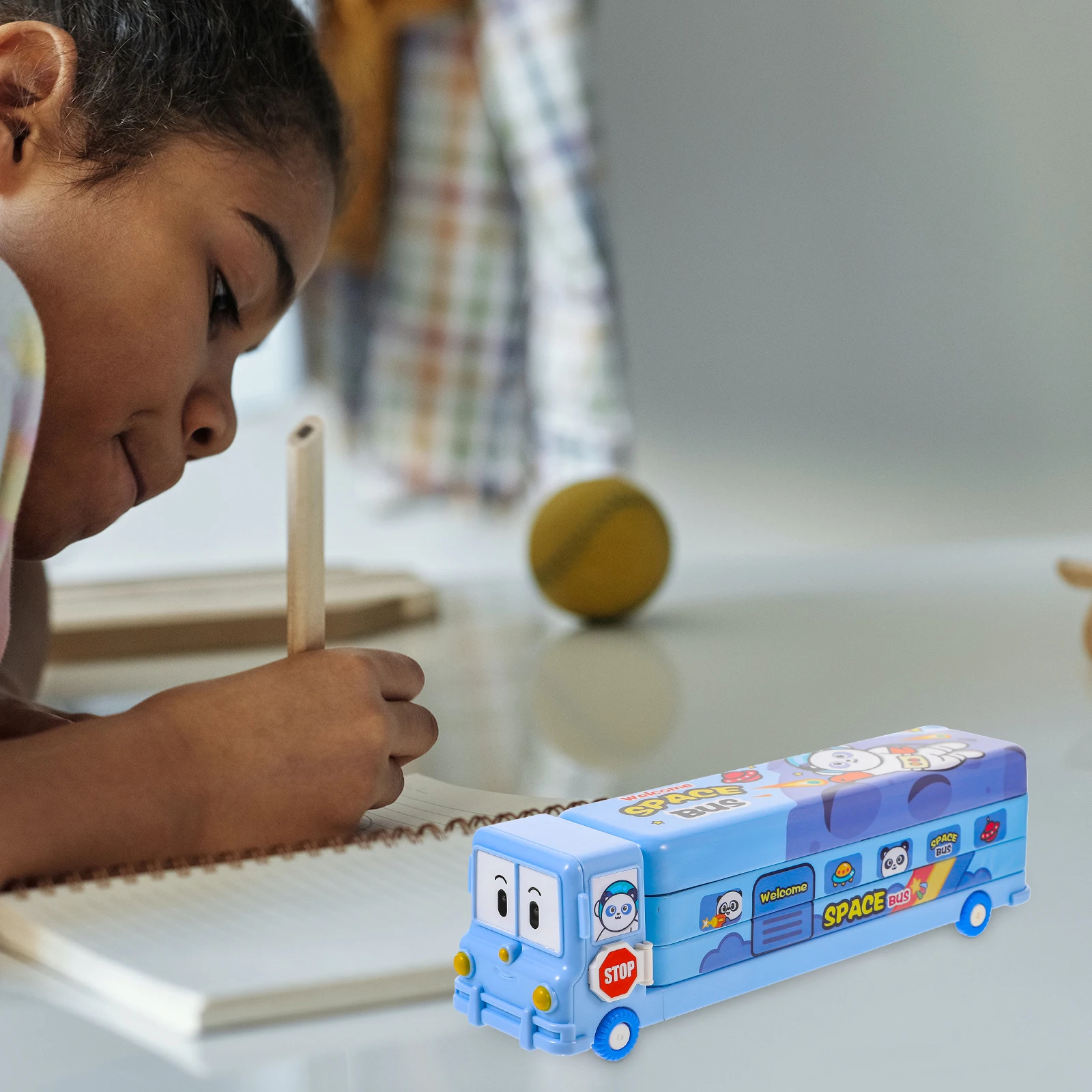 

Kids Stationery Box 662 Blue School Bus Large Capacity Pencil Case Cartoon Pen Organizer Portable Storage Container For Children