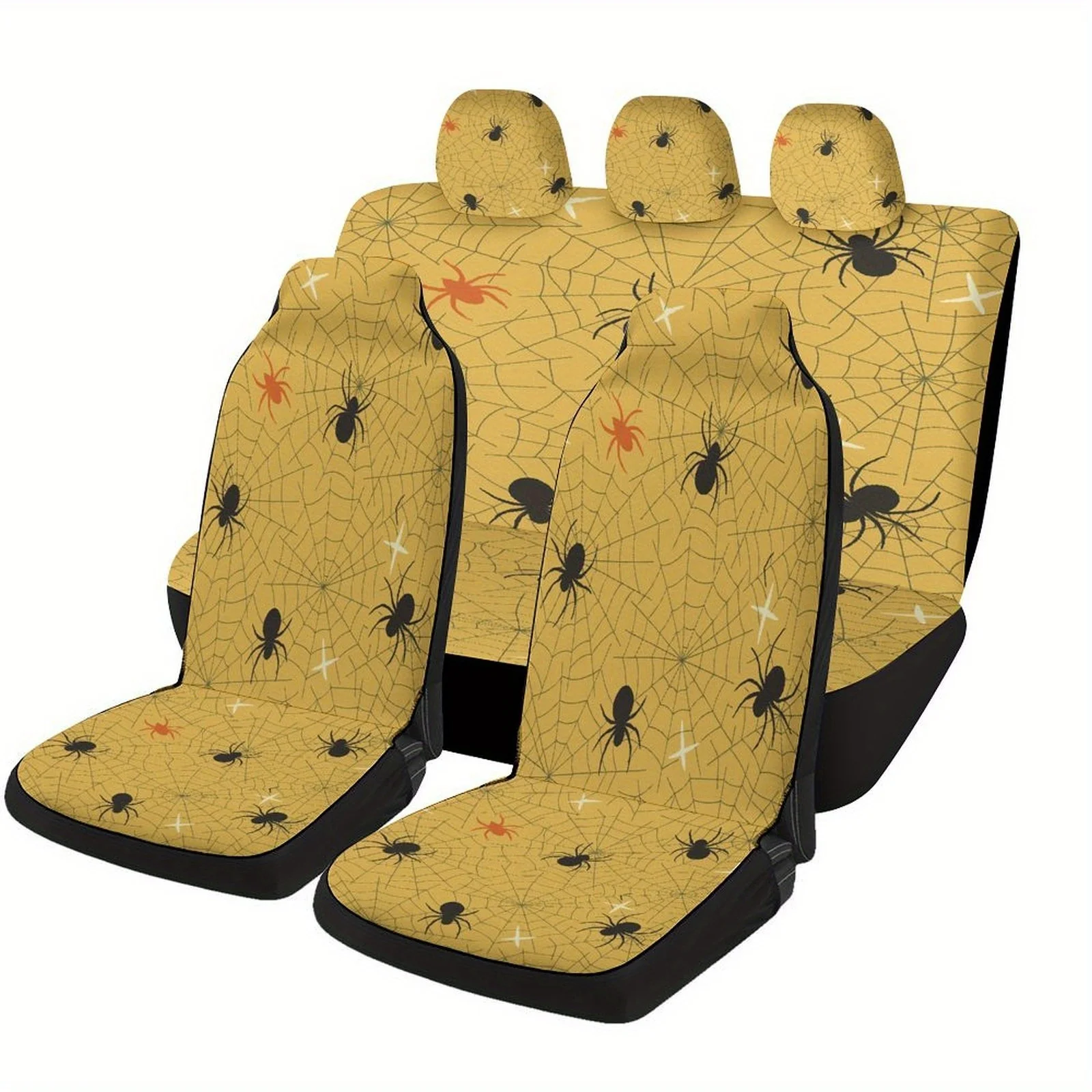 Spider Web Pattern Themed Car Seat Cover Set For Most Cars, Fashion Novelty Car Seat Protector Covers Full Set, Universal Car S