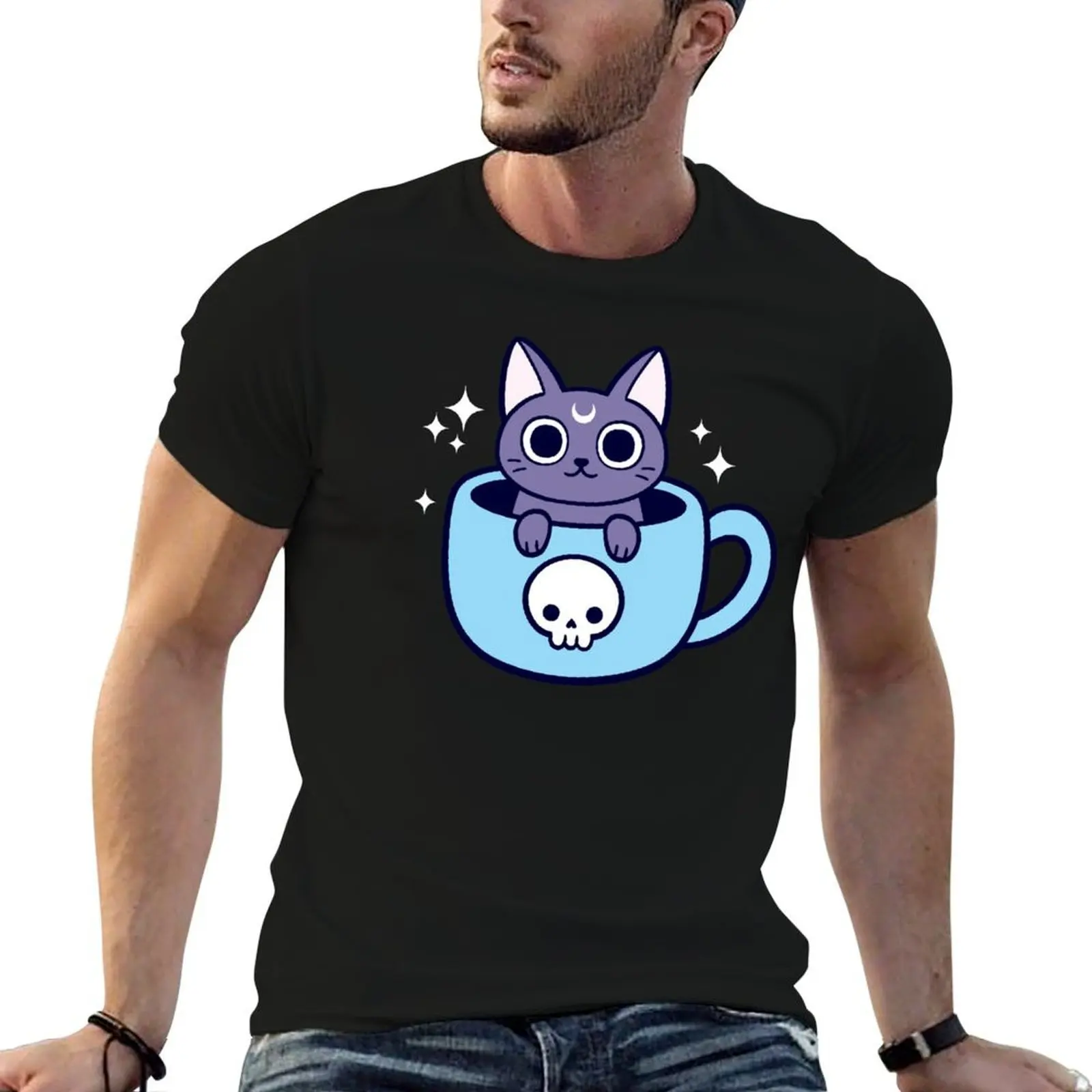 Black Magic Tea / Coffee Cat Nikury T-Shirt graphic shirts cotton graphic tees men t shirt