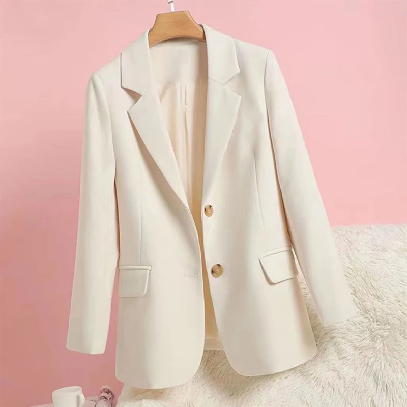

Women's Long Sleeve Blazer 2025 New Loose Fit Retro Office Casual Jacket Beige Premium Fashion Spring Autumn Vintage Best Seller