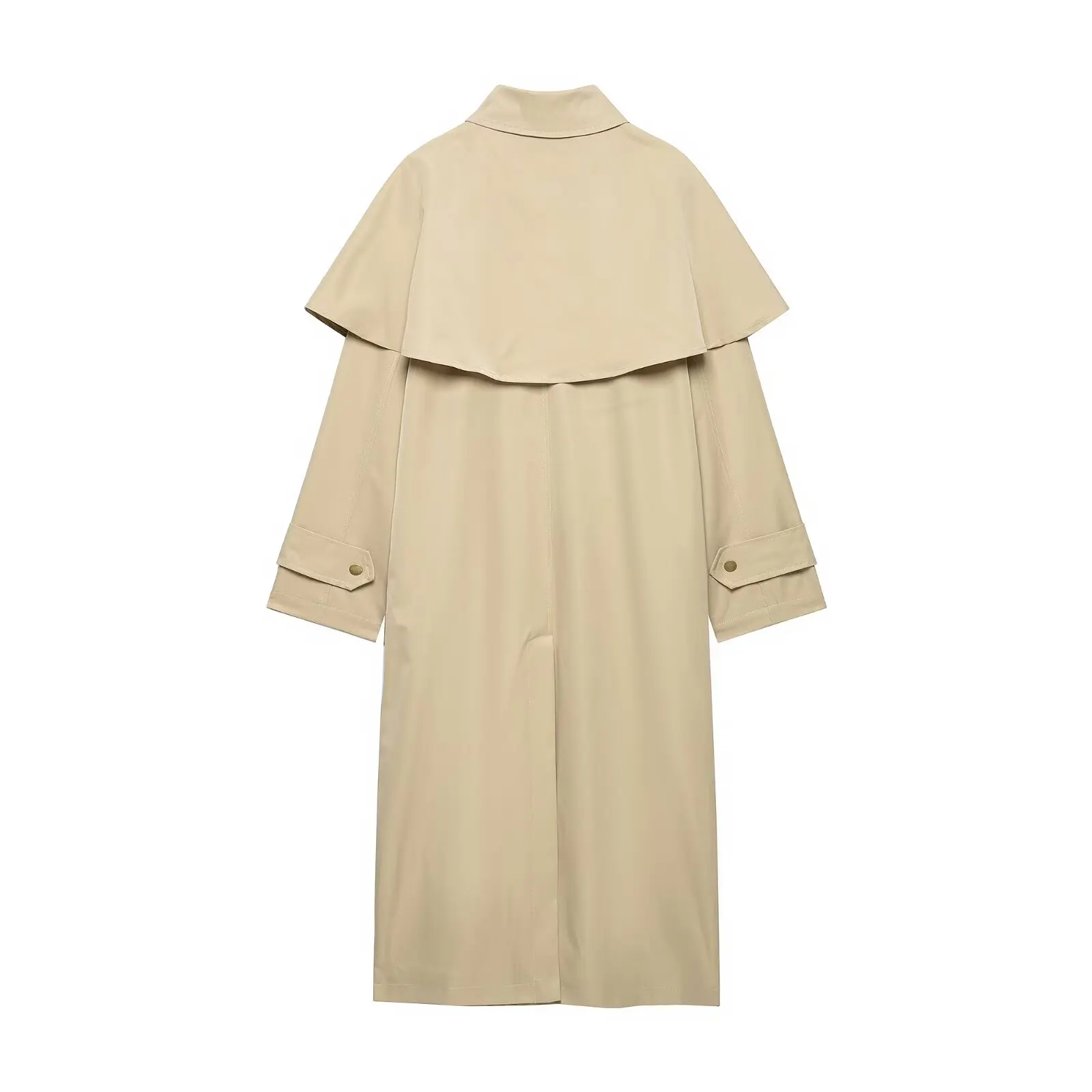 DUOPERI Women Khaki Cape Long Trench Coat Lapel Collar Single Breasted Female Chic Lady Casual coat