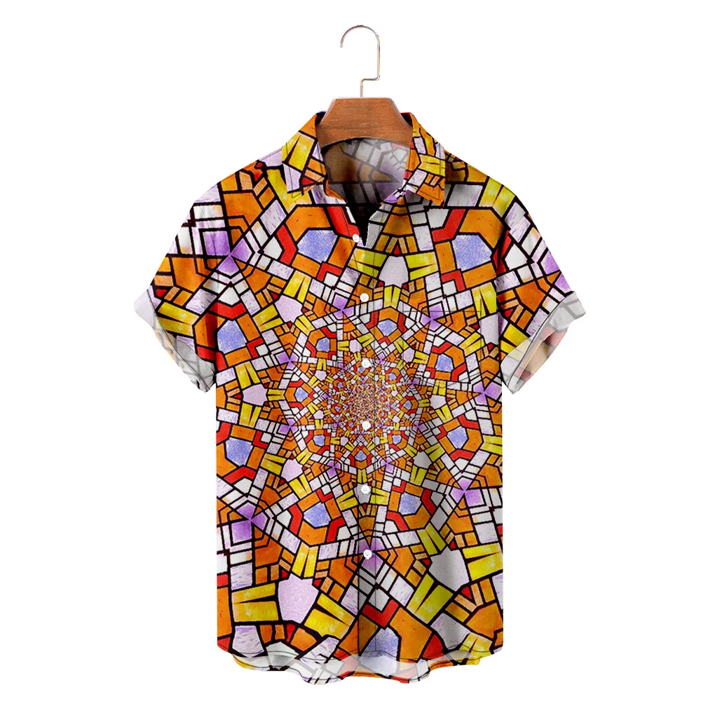 

Men's Hawaiian T-Shirt Y2K Hombre Fashion Shirt Kaleidoscope 3D Print Cozy Casual Retro Short Sleeve Beach Oversized Clothes top