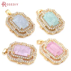 2PCS 18K Gold Color Brass and Zircon Rectangle Necklaces Charms Pendants High Quality Diy Jewelry Making Accessories for Women