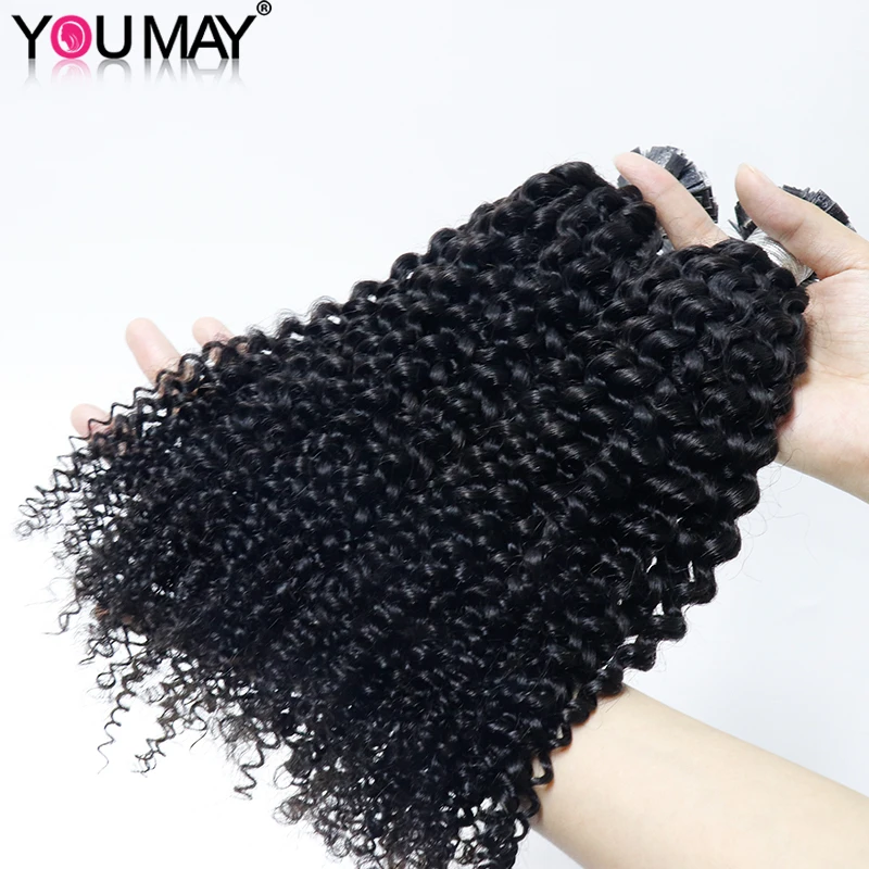 3C4A Kinky Curly K Tip Extension Flat Fusion I Tip Brazilian Curly Human Hair Bundles Keratin Tip Hair For Black YouMay Virgin