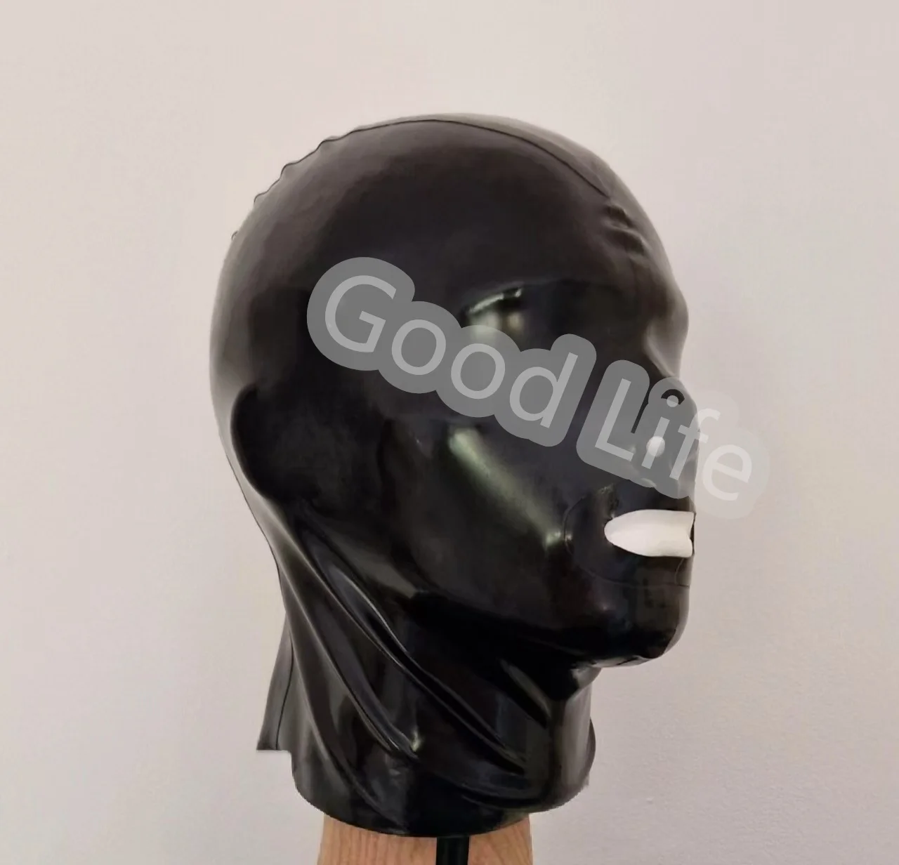 

Free Shipping Sexy Black Natural Latex Hood Mask Fetish Close Eyes Open Nose And Mouth Back zipper