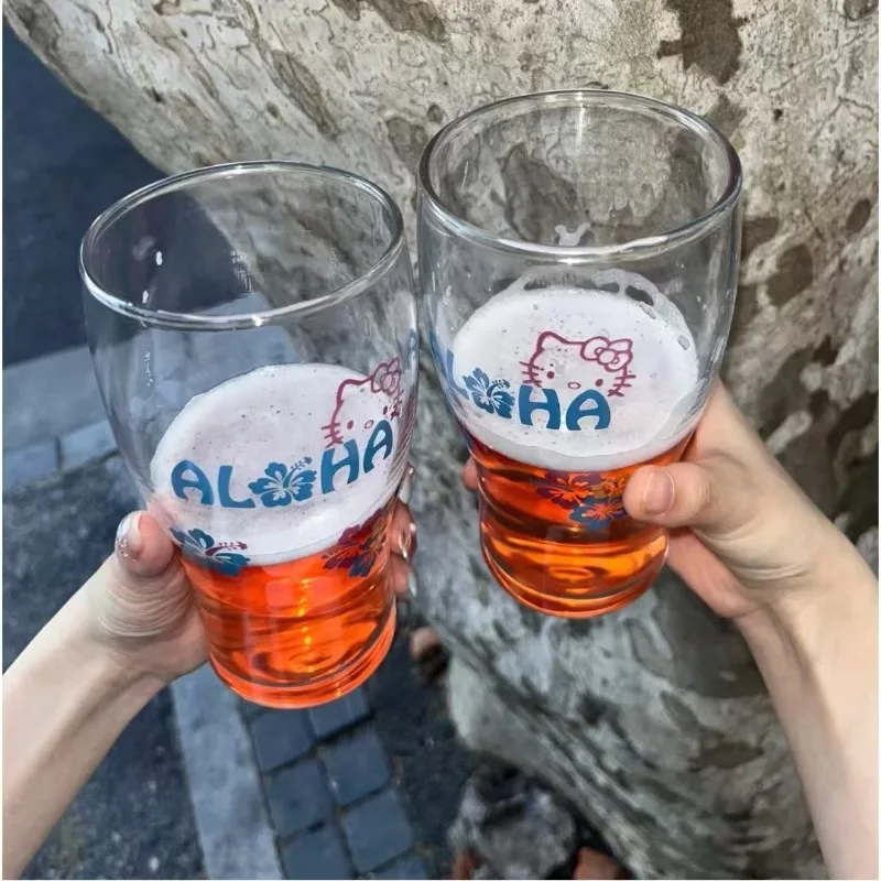 

Summer Sweet Hello Kitty Anime Kawaii Sanrio Ins Fashion Water Cup Cute Kt Cat Glass Mugs Juice Birthday Gifts for Girls