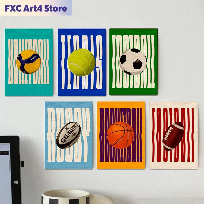 Frameless Sport Minimalist Ball Poster Football Basketball Baseball Wall Art Canvas Painting Pictures Kids Room Decor Teen Room