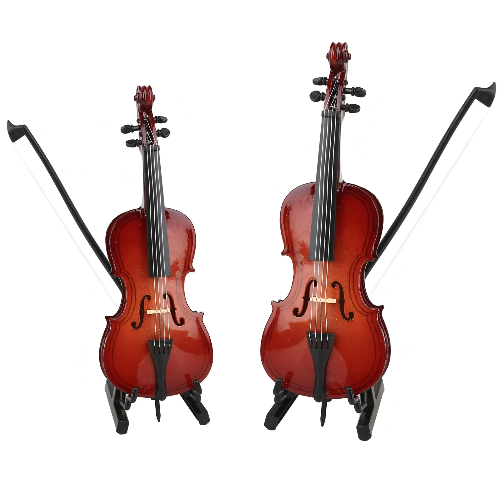 Wooden Miniature Cello W/ Stand & Bow Mini Musical Instrument Decoration Miniature Wood Violin for Music Lovers Craft Collector - view 4