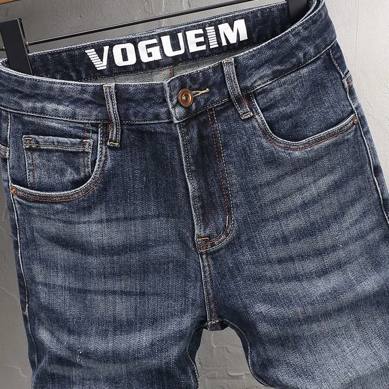 European Fashion Men Jeans High Quality Retro Washed Blue Stretch Slim Fit Vintage Jeans Men Casual Designer Denim Pants Hombre