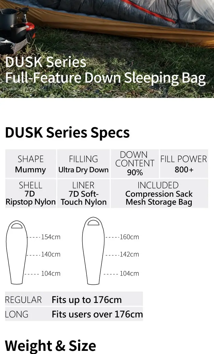WIND HARD DUSK Upgrade 7D DWR Nylon 800FP Ultradener Schlafsack Down Pro Ultraleichte Camping Wandern Rucksackreisen Schlafsäcke – Detail 3