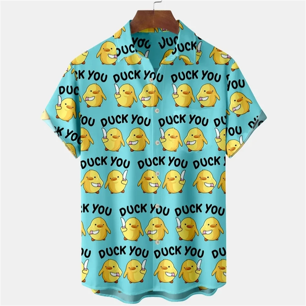 Men\'s Hawaiian Shirts 3D Print Kawaii Duck Cartoon Graphics Fashion Button Short Sleeve Lapel Streetwear  Shirts for men Summer